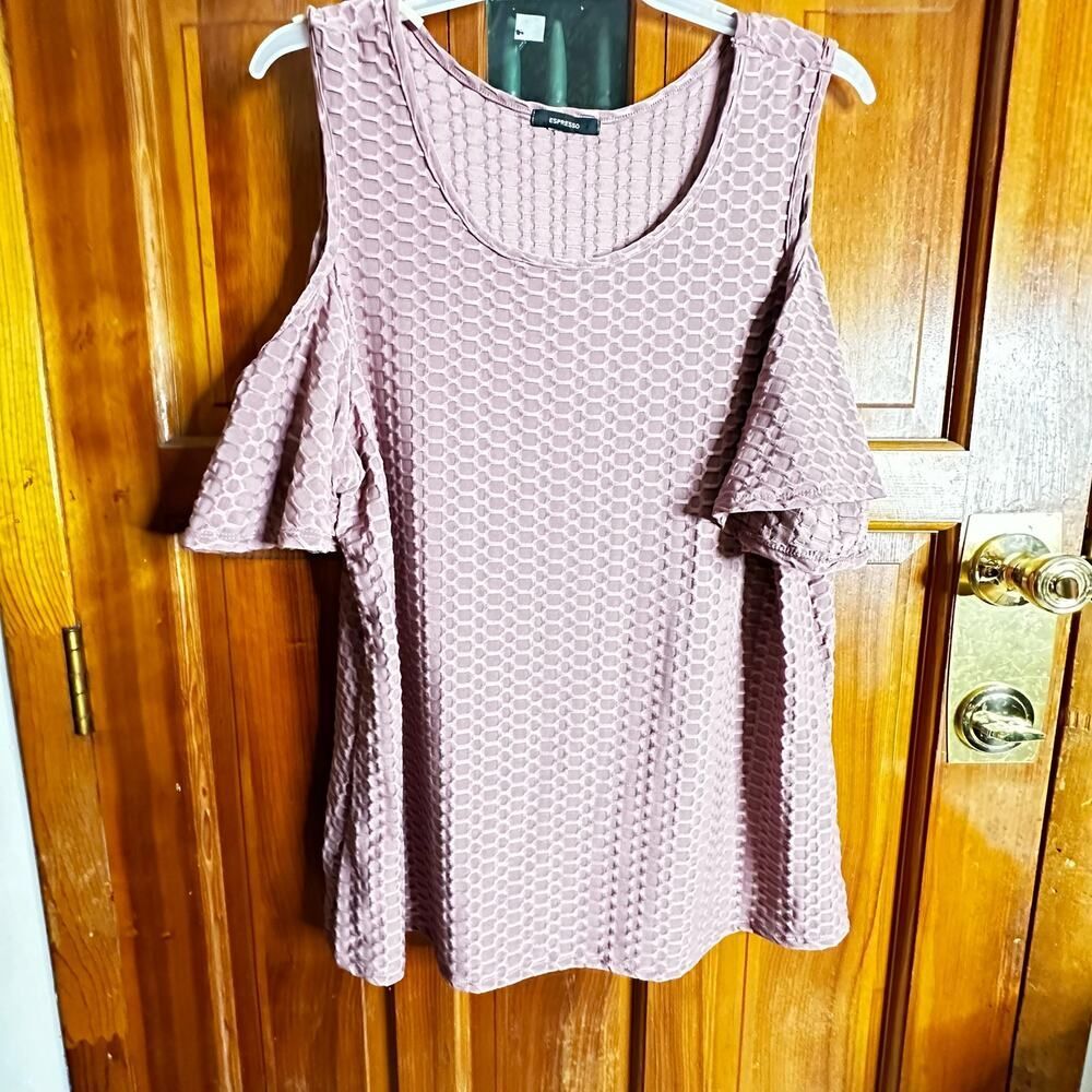 Espresso 2X Waffle knit Mauve Cold shoulder Blouse